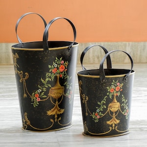 Handbemalter Korb aus Metall, Übertopf, Aufbewahrungskorb, Zeitschriftenhalter, Handarbeit, Indischer Stil, Home Decor