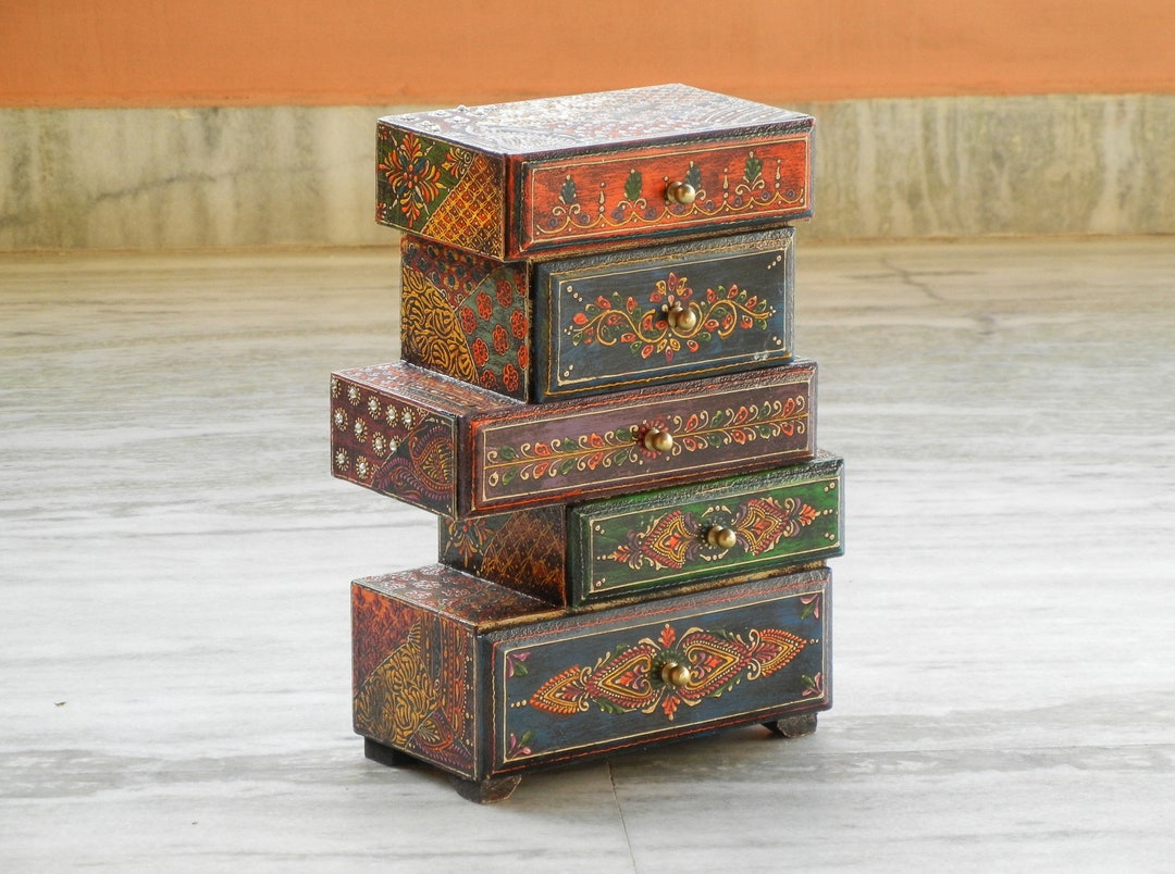 Wooden Small 5 Drawer Chest Desk Organiser Handmade Etsy