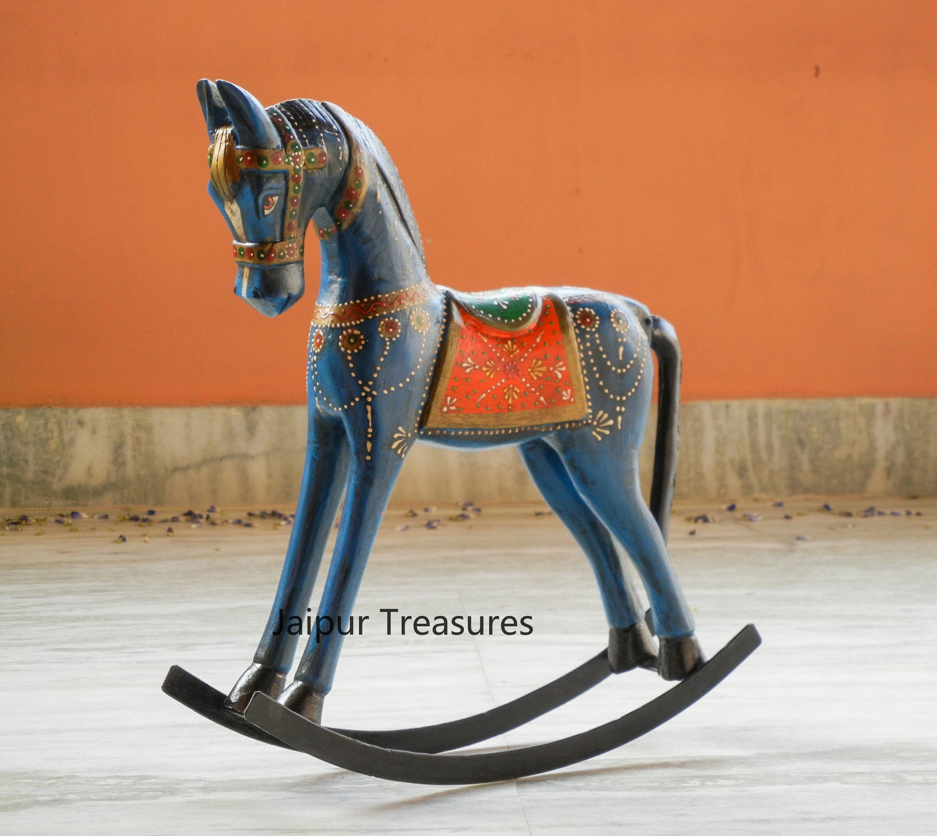 Wooden Rocking Horse Statue Figure Showpiece Ethnic Indian Etsy