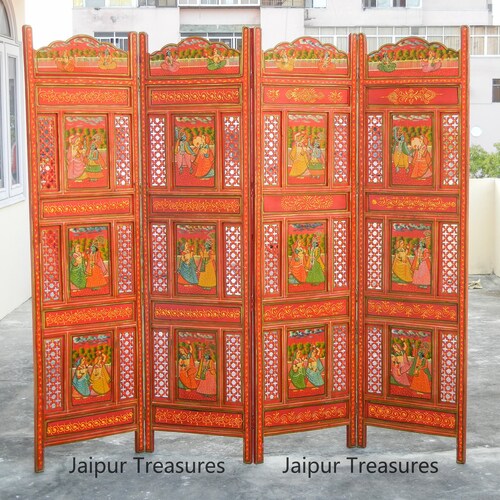 Indian Wooden Hand Painted Screen/partition Panel/room Divider Etsy