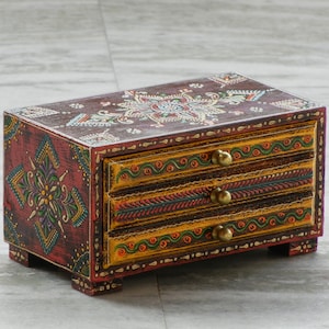Wooden Desk Organiser ,Chest Of Drawer, 2 Drawer Chest, Handmade Hand Painted, Indian Ethnic Style, Small