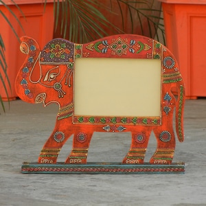 Wooden Elephant Photo Frame, Photo Stand, Picture Frames, Indian Style, Handmade Hand Painted, Width 12 x Length 9.5 Inches image 2