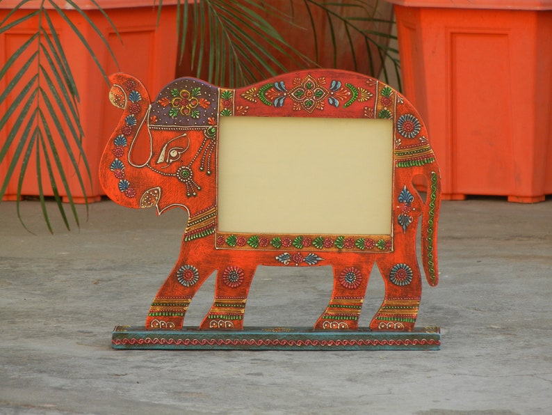 Wooden Elephant Photo Frame, Photo Stand, Picture Frames, Indian Style, Handmade Hand Painted, Width 12 x Length 9.5 Inches image 2