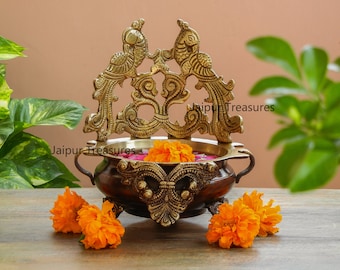 Urli de latón o recipiente para flores y velas flotantes, Urli, L 7 pulgadas x Profundidad 6 pulgadas x Alto 8 pulgadas, Decoración del hogar, Urli tradicional