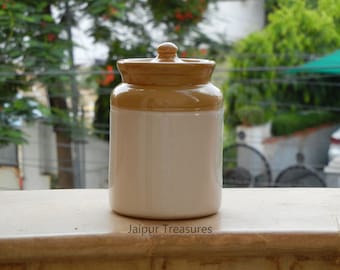 Ceramic Handmade Indian Pickle Jar, Achaar Barni, Container, Canister