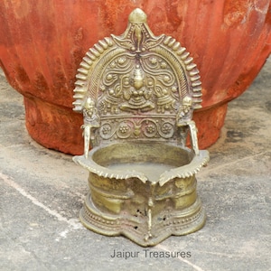Old Vintage Brass Oil Lamp Devi Kamakshi, Divine Oil Lamp, Handcrafted Brass Oil Lamp