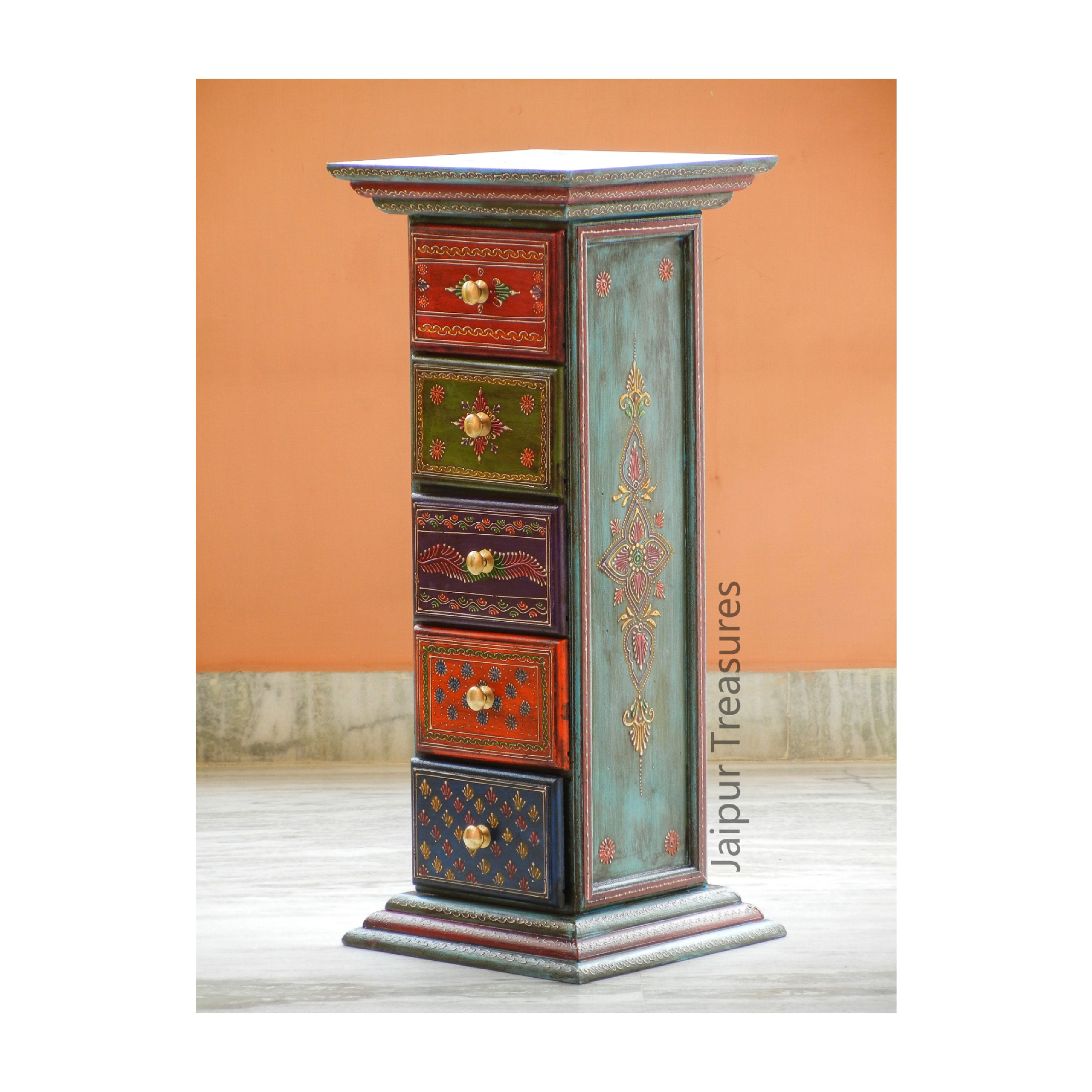 Wooden 5 Drawer Chest Painted Side Table End Table Storage Etsy