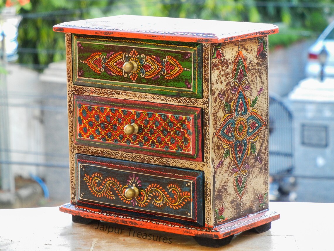 Wooden Small 3 Chest of Drawer Desk Oganizer Handmade Hand Etsy