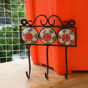 Ceramic Wall Hanger With 3 Hooks, Decorative Hooks, Coat Hanger, Handmade, White Color, Indian Style