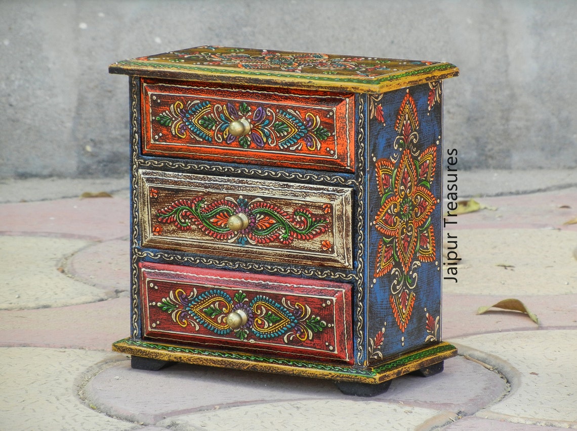 Wooden Small 3 Chest of Drawer Desk Oganizer Handmade Hand Etsy