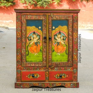 Wooden Painted Almirah, 2 Door Cabinet, Cupboard, Indian Ethnic Style, Indian Wardrobe, Bedroom Furniture, Handmade Hand-Painted