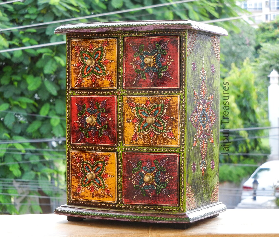 Wooden Small 6 Chest of Drawer Desk Organizer Handmade Hand Etsy