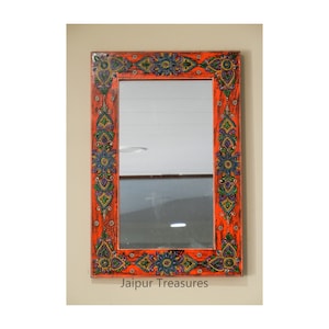 Wooden Wall Mirror, Indian Traditional Ethnic Style, Handmade and Hand Painted, Wall Decor, Wall Hanging