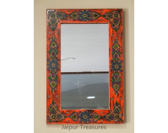 Wooden Wall Mirror, Indian Traditional Ethnic Style, Handmade and Hand Painted, Wall Decor, Wall Hanging