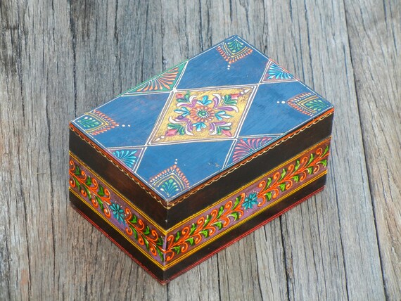 Wooden Painted Box, Trinket Box, Jewelry Organizer, Desk Organizer