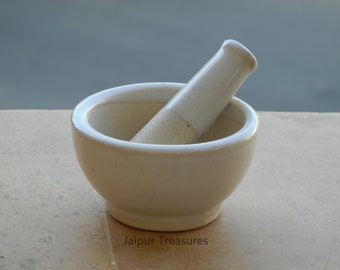 Ceramic Mortar And Pestle, Okhal, Moosal, Moosali, Traditional Indian Style