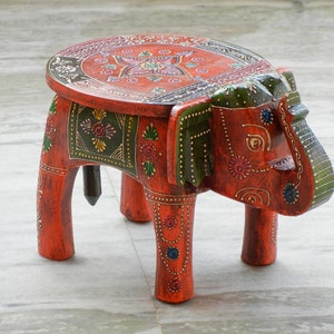 Wooden Elephant Stool, Side Table, End Table, Footstool, Ottoman, Pouffe, Bench chair, Indian Style, Handmade Hand Painted, Kids Stool image 4