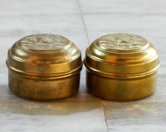 Old Vintage Brass Jewelry Box, Small Dibbi, Storage Box, Collectible, Antique, Height 1.25 Inches, Set Of 2