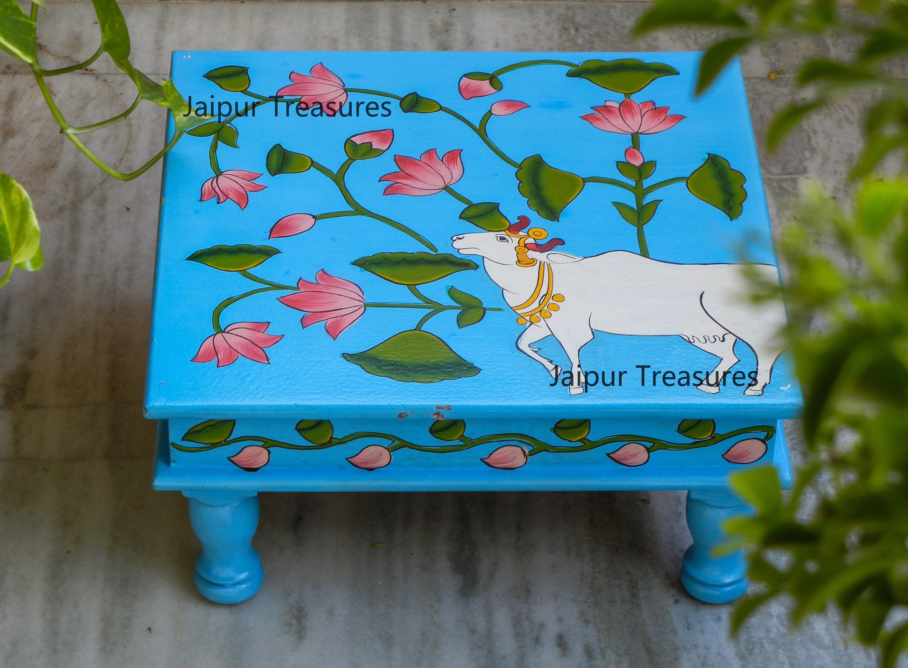 Handmade Wooden Indian Chowki Table, Hand Painted Bajot, Footstool, Bed ...