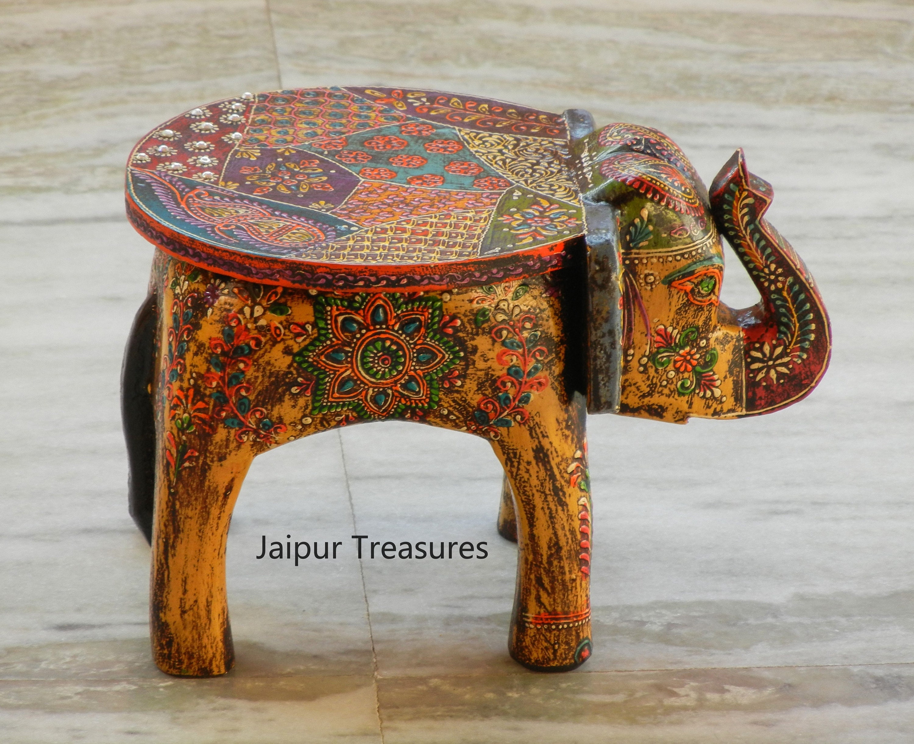 Wooden Elephant Stool Footstool Ottoman Pouffe Bench Etsy