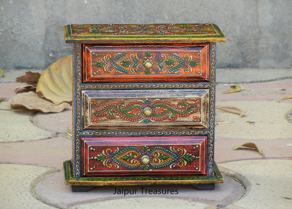 Wooden Small 3 Chest of Drawer Desk Oganizer Handmade Hand Etsy