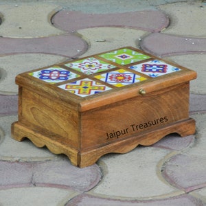 Holz & Keramik-Box, Lagerung, Schmuck-Organizer, Schreibtisch-Organizer, indischen ethnischen Stil, handgefertigt
