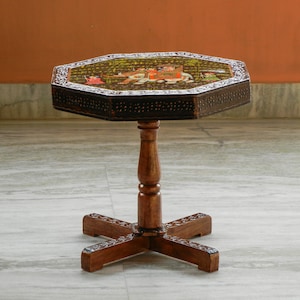 Wooden Painted Stool & Bedside Table, Handmade Indian Ethnic Traditional Style, Detachable Multipurpose Side Table