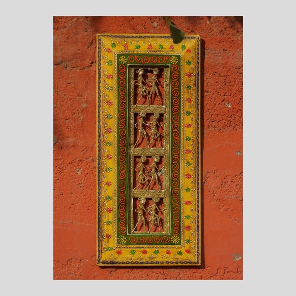 Wooden And Brass Wall Decor, Wall Hanging, Wall Art, Handmade Hand Painted, Traditional Indian Style