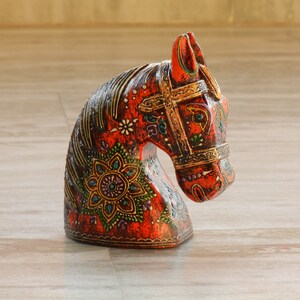 Wooden Colorful Horse Head, Statue, Figure, Showpiece, Home Decor, Handmade Hand Painted, Traditional Indian Style, Height 6 Inches image 4