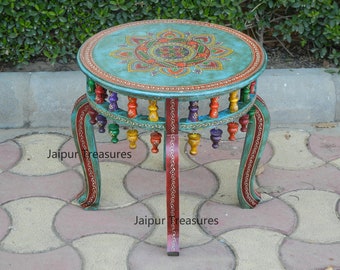 Wooden Round Table, Coffee Table, Side Table, End Table, Bedside, Painted Stool, Indian Ethnic Style