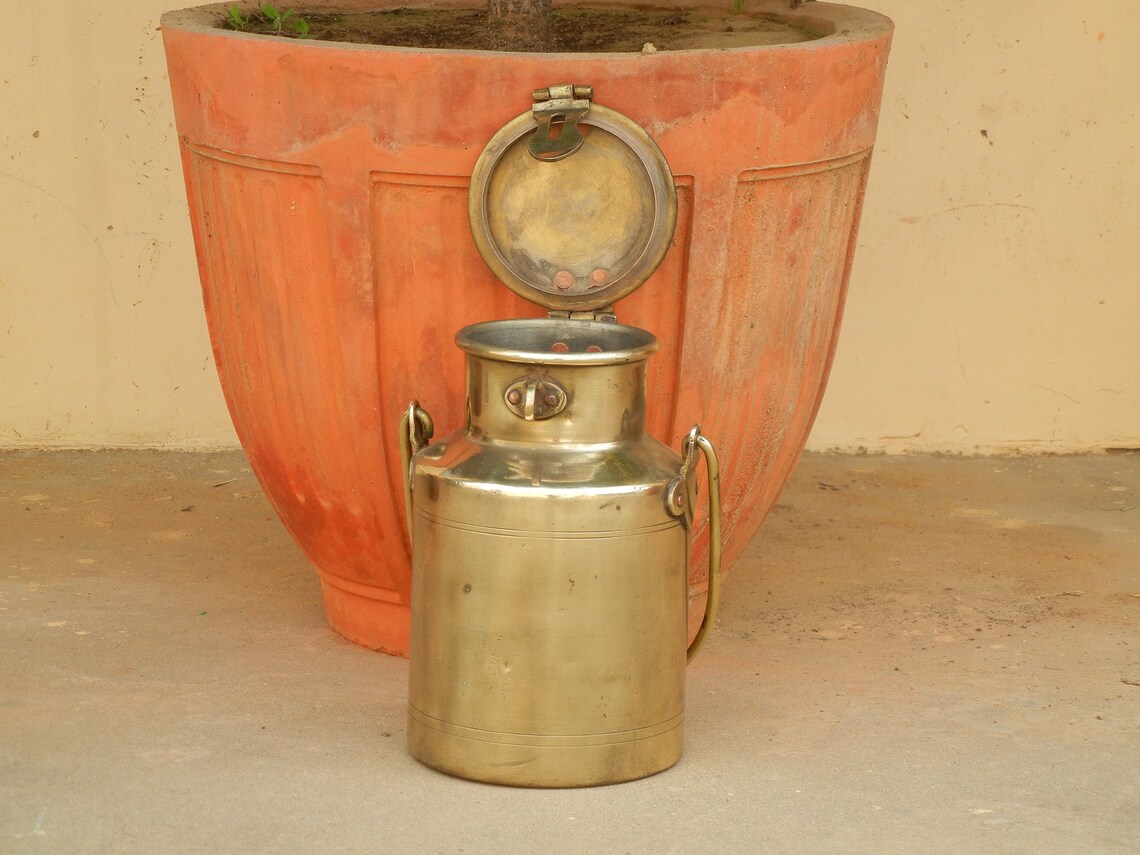 Old Vintage Brass Milk Can Bottle Container Antique Etsy