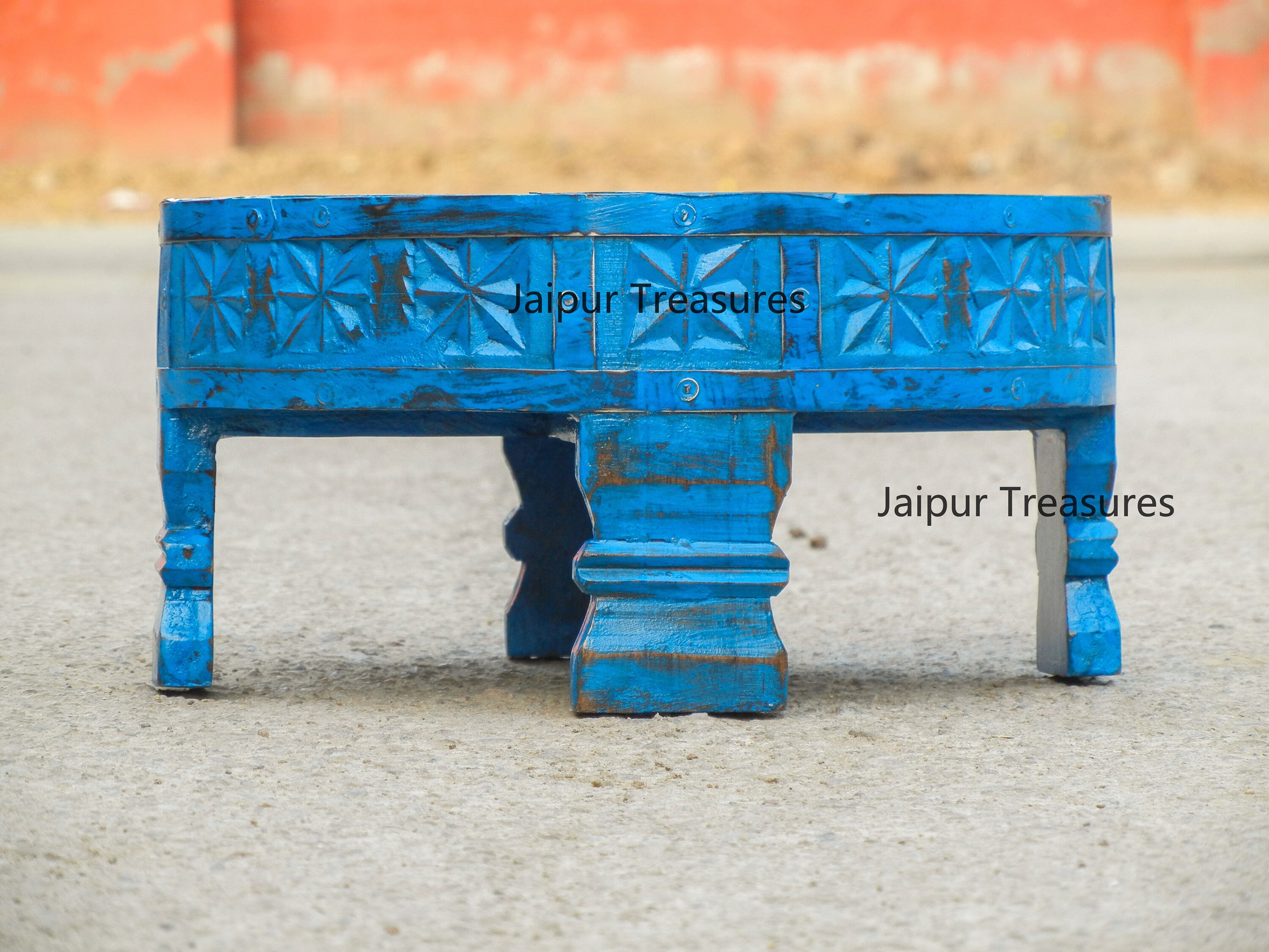 Wooden Chakki Table Coffee Table - Round Side Mill Table With Distress ...