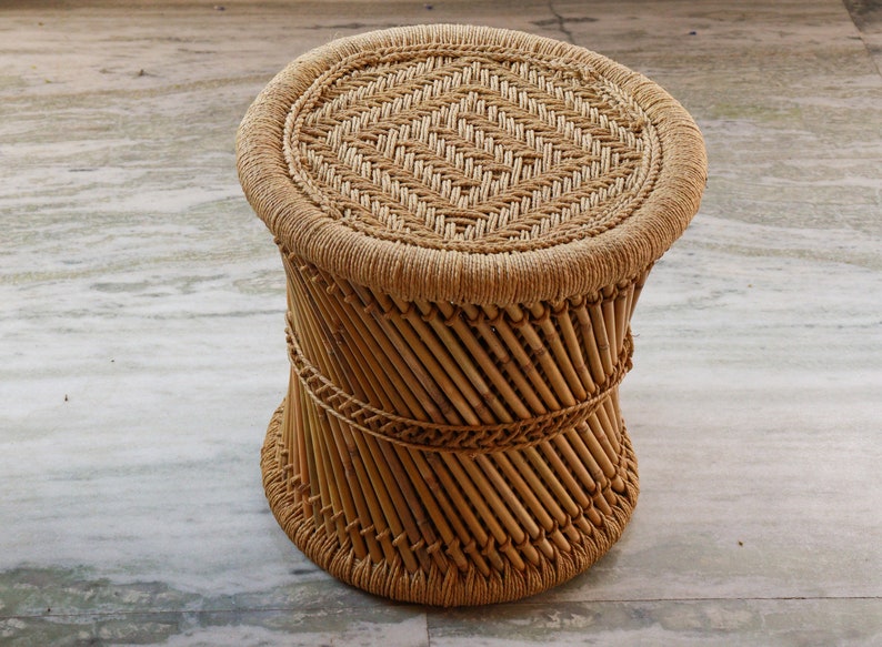 100% Natural Jute & Sarkanda Wood Pouffe, Stool, Footstool, Sitting ...