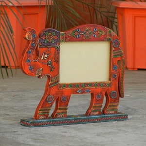 Wooden Elephant Photo Frame, Photo Stand, Picture Frames, Indian Style, Handmade Hand Painted, Width 12 x Length 9.5 Inches image 1
