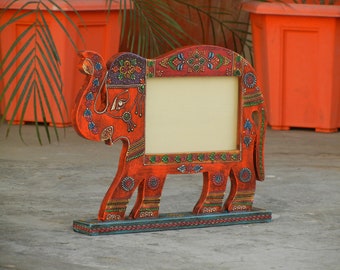 Wooden Elephant Photo Frame, Photo Stand, Picture Frames, Indian Style, Handmade Hand Painted, Width 12 x Length 9.5 Inches