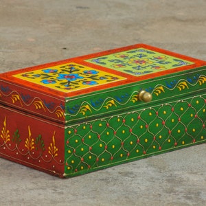 Wooden & Ceramic Box, Trinket Box, Jewelry Organizer, Desk Organizer, Indian Ethnic Style, Handmade image 2