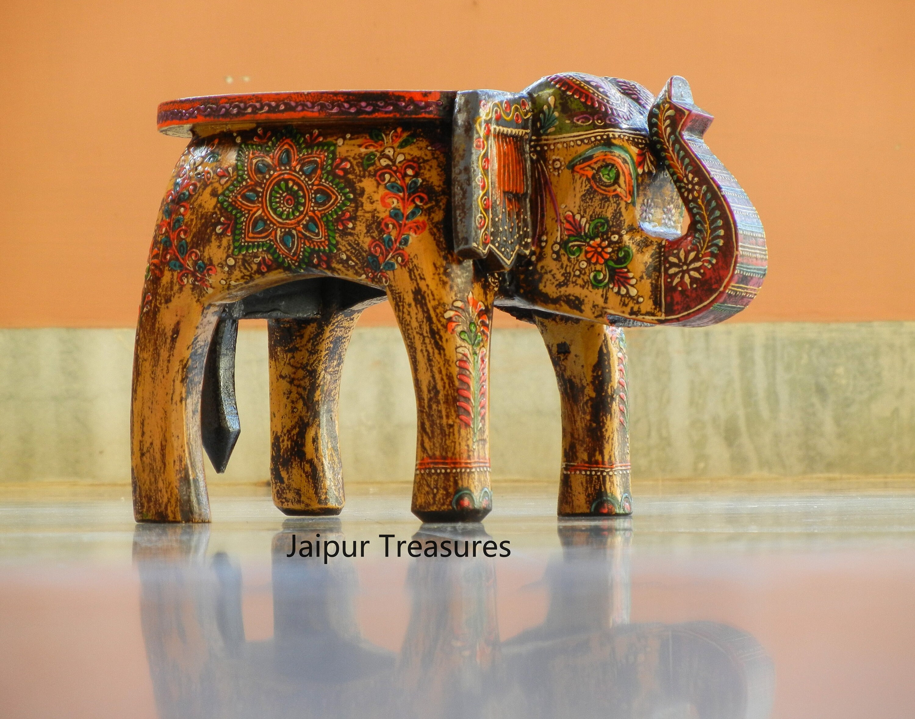 Wooden Elephant Stool Footstool Ottoman Pouffe Bench Etsy