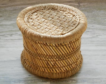 100% Natural Jute & Sarkanda Wood Pouffe, Stool, Footstool, Sitting Bench, Eco Friendly Muddha