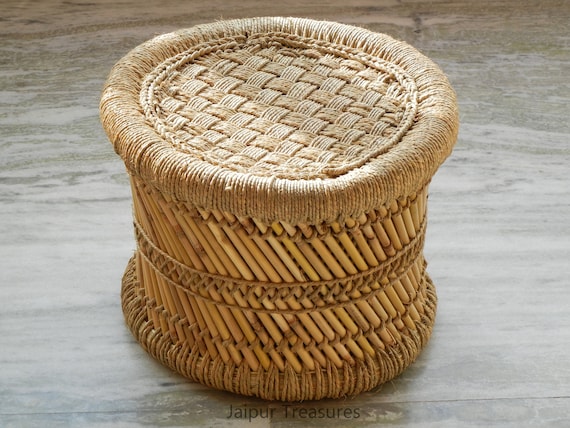 100 Natural Jute Sarkanda Wood Pouffe Stool Footstool Sitting Bench Eco Friendly Muddha Etsy Canada