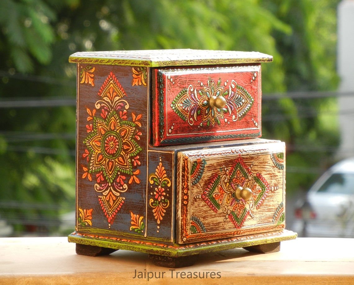 Wooden Small 2 Chest of Drawer Desk Organizer Handmade Hand Etsy