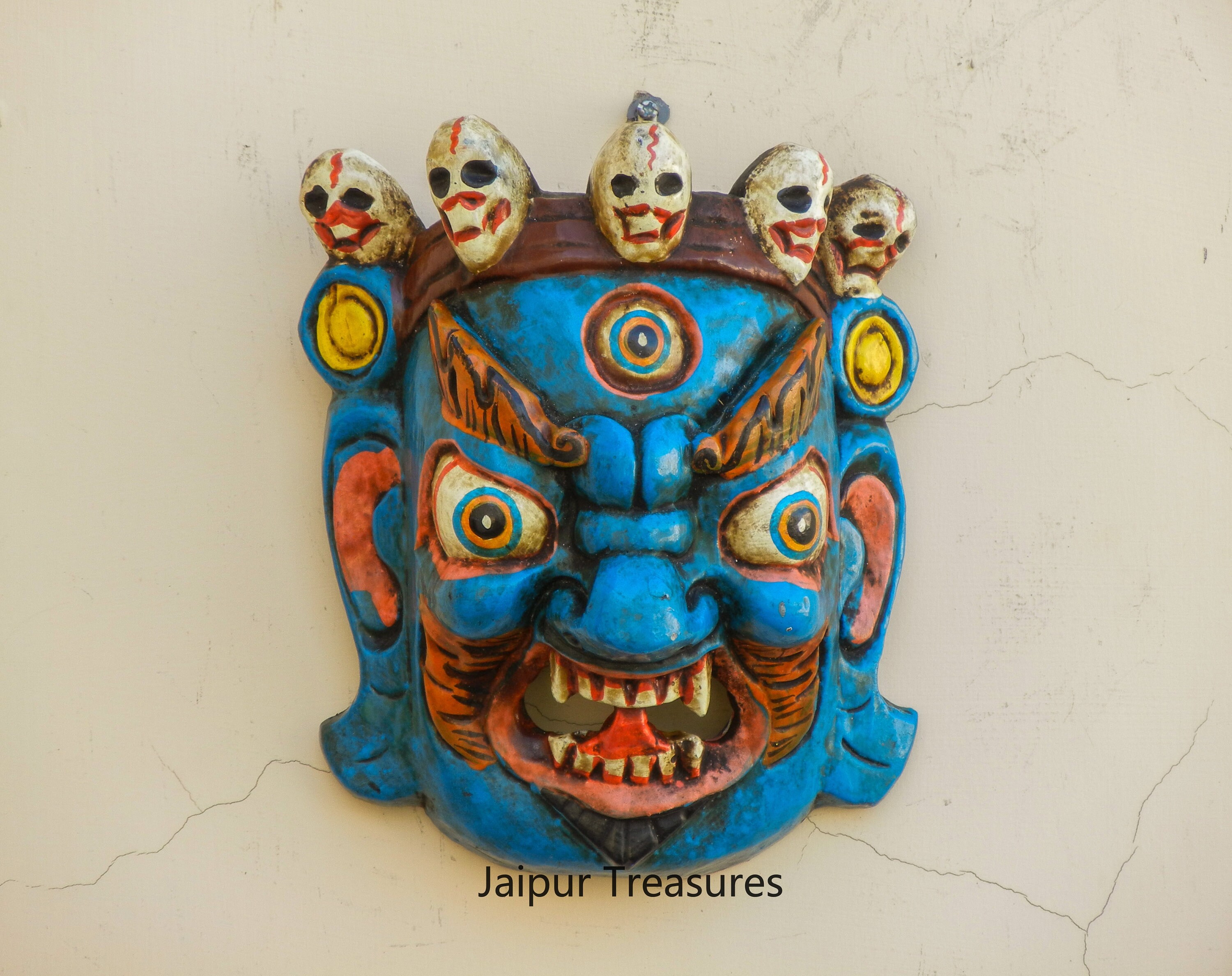 Wooden Bhairav Decorative Mask, Wall Decor, Wall Hanging, Ethnic Indian Style