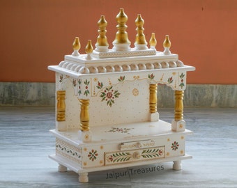 Wooden Home Temple, Mandir, Pooja Ghar, Mandapam for Worship, Handmade Hand Painted, Traditional Indian Style, Height 20 Inches