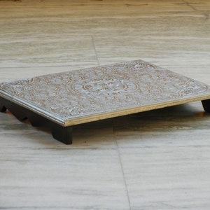 Wooden Brass Chowki Pooja Bajot - Handmade Indian Mini Chowki for Spiritual Decor & Rituals