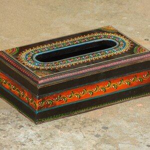 Caja de pañuelos de madera pintada, porta pañuelos, dispensador de pañuelos, servilletero, estilo étnico indio