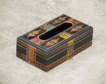 Wooden Painted Tissue Box, Tissue Holder, Tissue Dispenser, Napkin Holder, Indian Ethnic Style