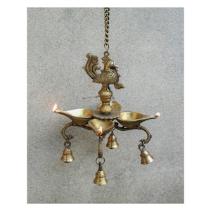 Brass Hanging Peacock Diya, Indian Deepak, Brass Oil Lamp, Indian Decor, Indian Home Temple Diya Decor