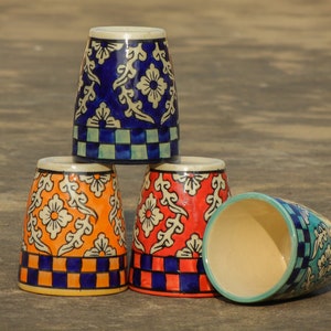 Ceramic Cups, Hand Painted Cups, Indian Mugs, Coffee Mugs, Tea Cups, Indian Style, Handmade  Set Of 4
