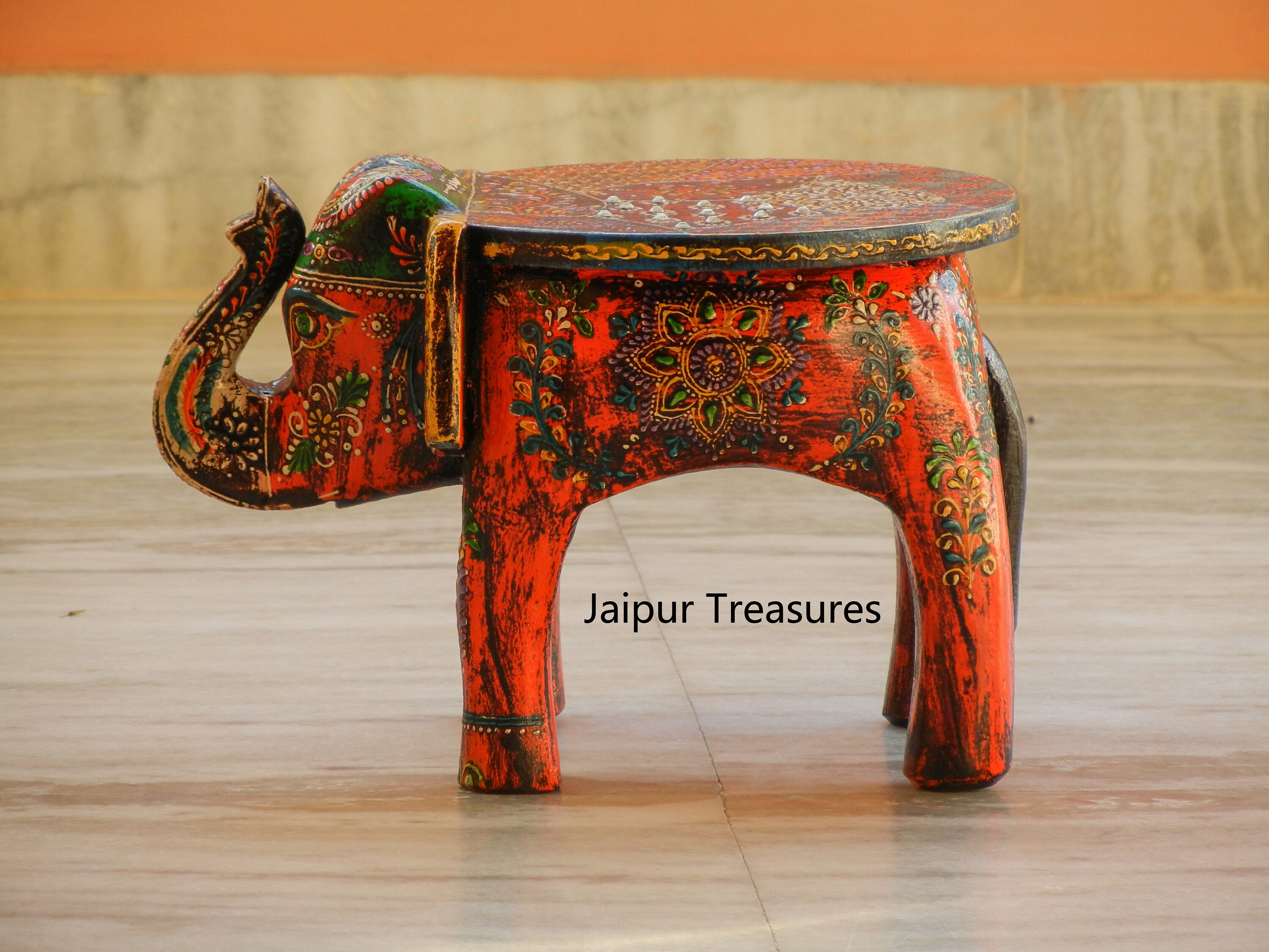 Wooden Elephant Stool Footstool Ottoman Pouffe Bench Etsy