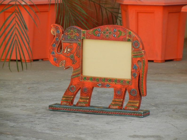 Wooden Elephant Photo Frame, Photo Stand, Picture Frames, Indian Style, Handmade Hand Painted, Width 12 x Length 9.5 Inches image 6