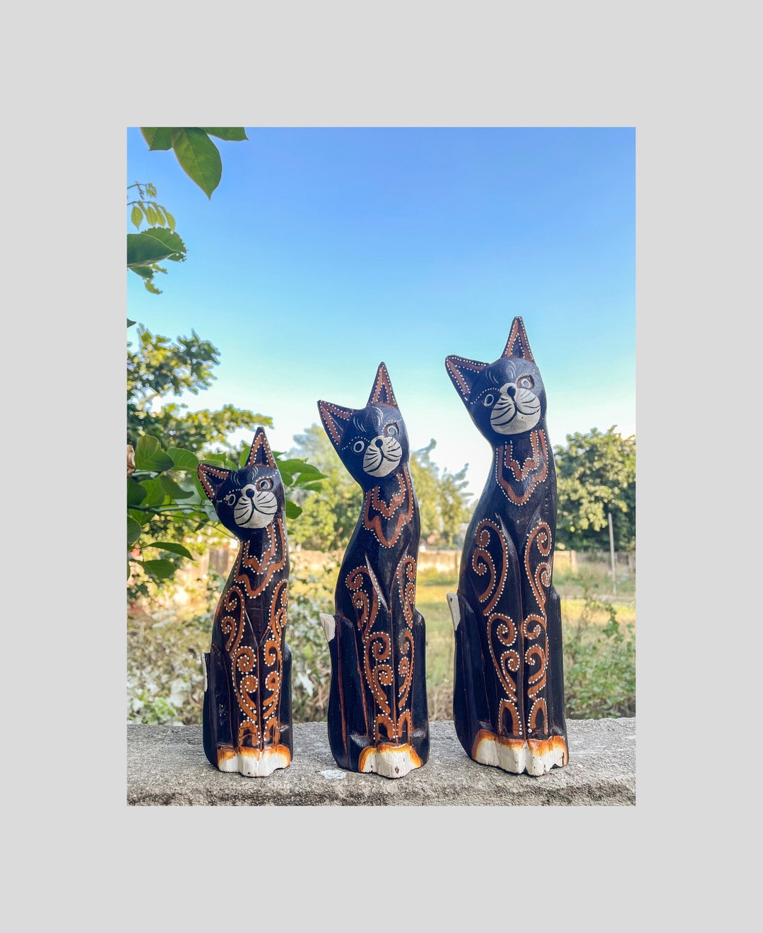 Wooden Cat Statue, Figurine, Showpiece, Handmade Handpainted, Indian